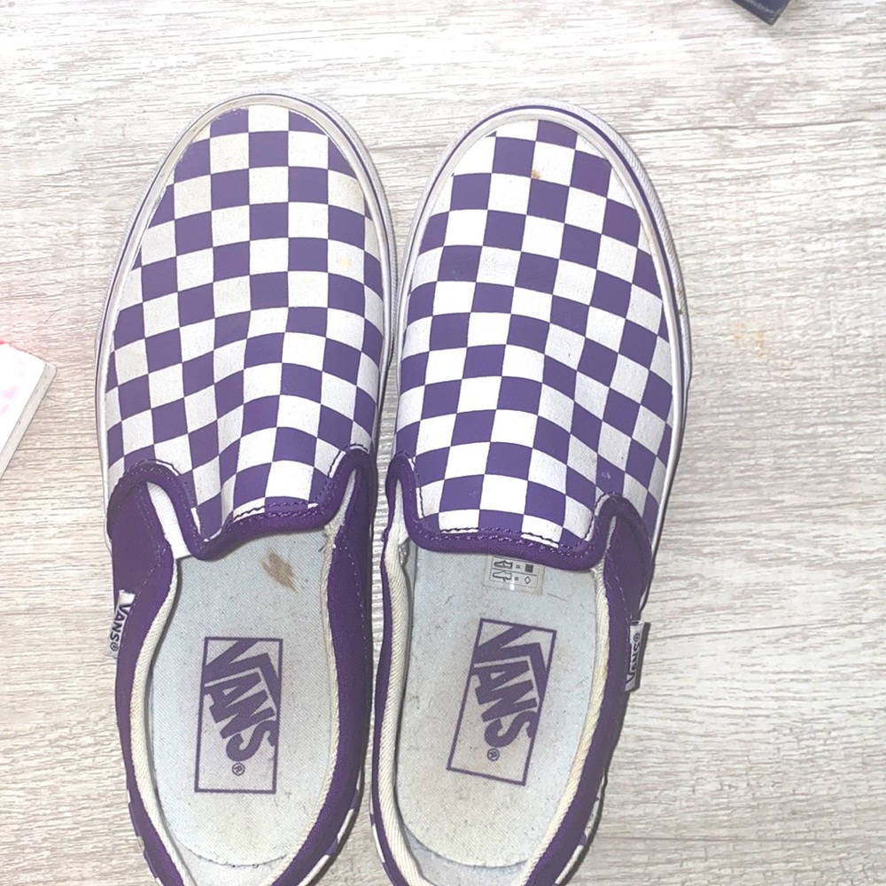 White and Purple Checkered Vans